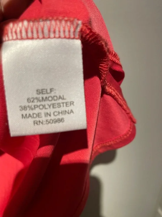 JEANNE PIERRE Women’s Coral Pink V‑Neck Short Sleeve Top with Ruched Tie Sleeves - Picture 6 of 8